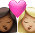 👩🏾‍❤️‍💋‍👩🏼 kiss: woman, woman, medium-dark skin tone, medium-light skin tone display on Apple